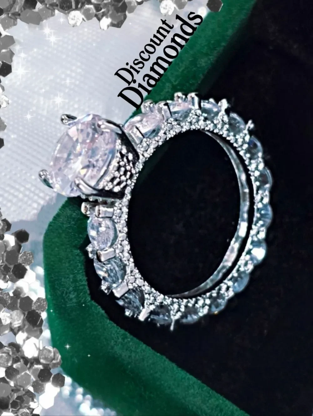 Clear White Diamond Cocktail Ring & Baguette White Diamonds 925 on Silver